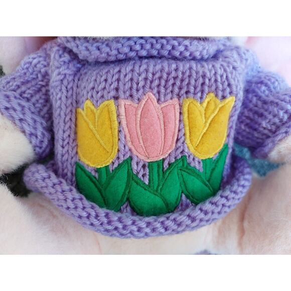 Sugarloaf Bunny Plush Stuffed Animal w/ Purple Knit Sweater & Tulip Flower - Picture 7 of 9
